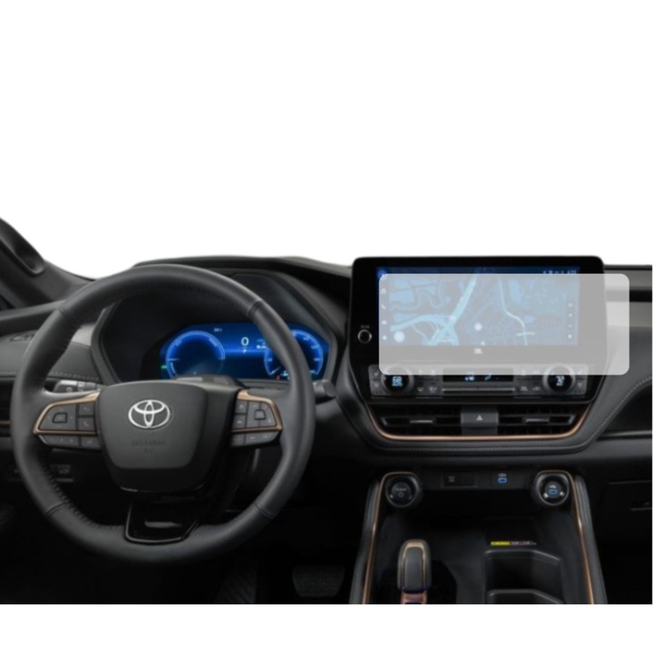 Защитно фолио за навигация, Duragon, Toyota Grand Highlander 2023-2025, Устойчив на надраскване, Против отпечатъци от пръсти, Самовъзстановяващ се, Гъвкав, Противоударен, Комплект за инсталация