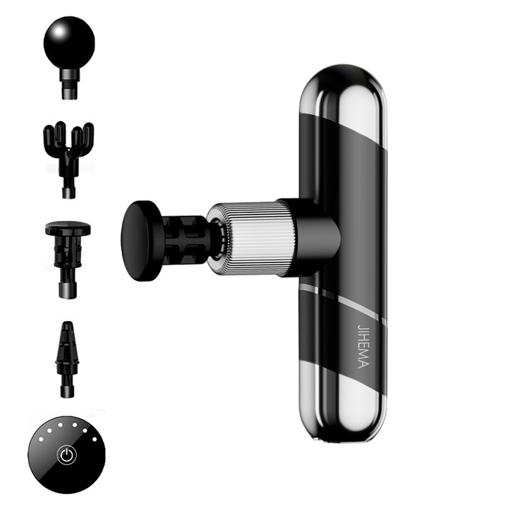 Pistol de masaj profesional, gri inchis, 470g, Aparat pentru Masaj Profesional Tip Pistol, 6 Viteze,4 Capete,3200 Percutii/Minut, Motor Silentios si Puternic, Sistem Racire, 2500mAh, Design Ergonomic, Amplitudine 12mm, Aparat de Masaj Muscular, Relaxare