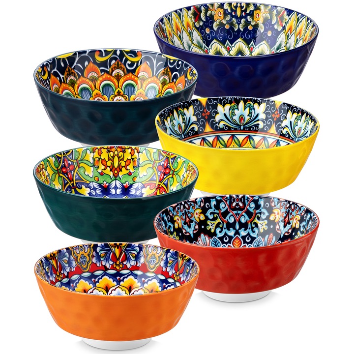 Set de boluri ceramice Vancasso SIMI, 6 bucati, 780 ml, design boho, rezistent la zgarieturi, multicolor