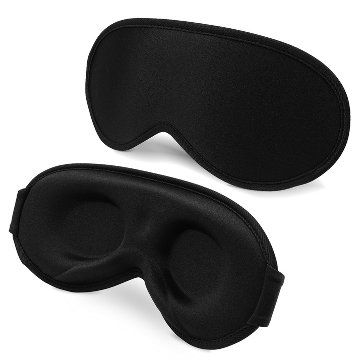 Set 2 masti de somn, TBSMDSSSDM, forma 3D, negru, pentru dormit pe o parte