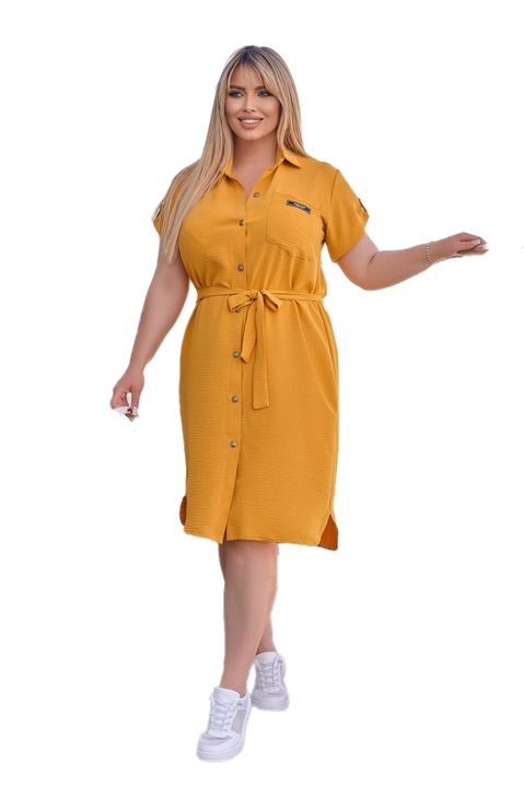Rochie Casual Adrom, BATAL, Tip Camasa 5246-24, Galben mustar