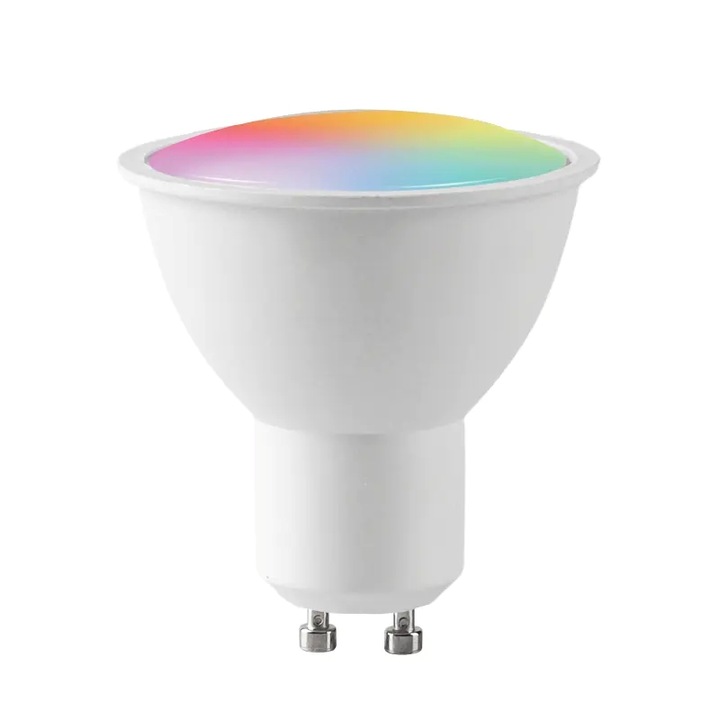 Умна RGB+CCT LED крушка, TUYA, Wi-Fi, съвместима с Alexa/Google Assistant, GU10, 6W, 480 lm, Енергиен клас F