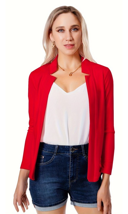 Elegáns irodai dzseki, íves, hosszú ujjú, piros, enyhén rugalmas, Piros