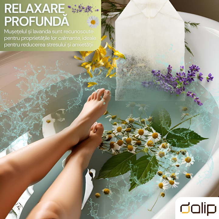 Plic Ceai pentru Baie, 80g, Tei, Musetel, Lavanda, Galbenele, Relaxare, Aromaterapie