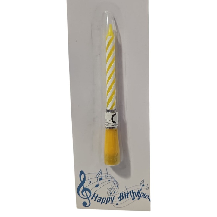 Lumanare muzicala pentru tort - 12cm, Galben