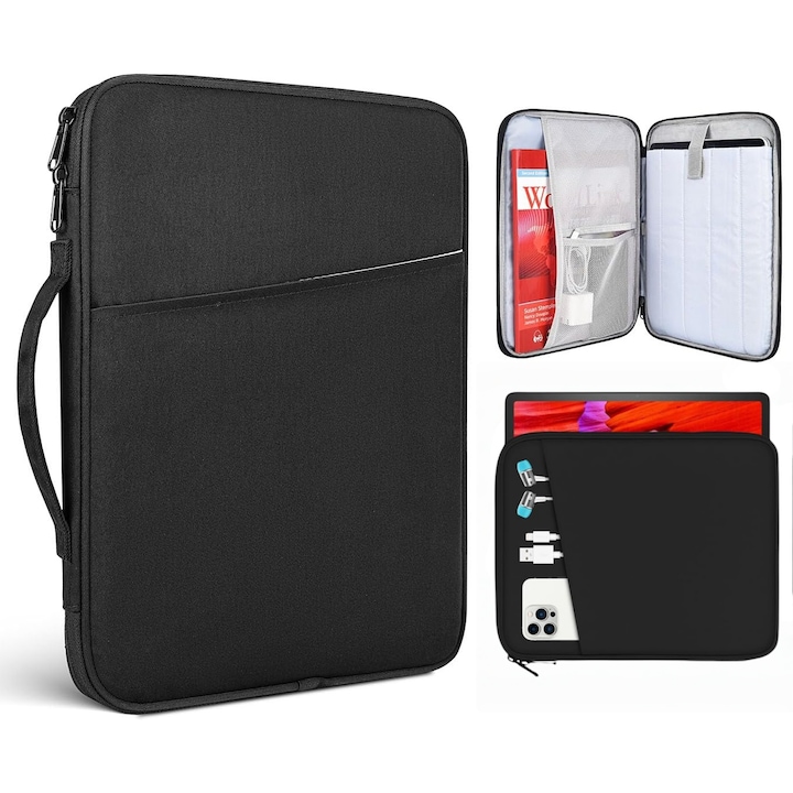 Husa de protectie geanta de transport, pentru tableta 10.2-12.9″, compatibila iPad 10.2/10.5/10.9/12.9, iPad Pro 11/12.9, Mate Pad 10.4/11, Mate Pad Pro 10.8, Surface go/2/3 10.5, 35 x 25.5x 3 cm, Negru