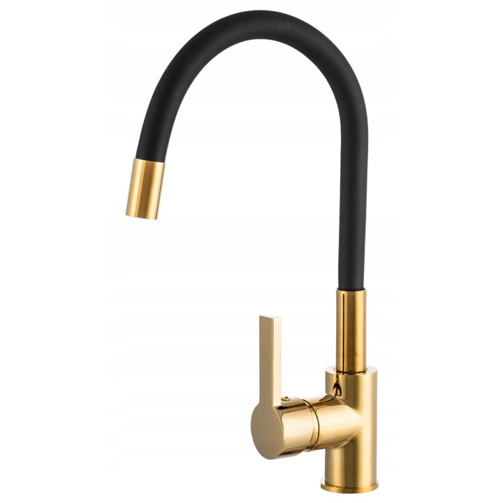 Baterie de bucatarie Flexi elastica, aurie cu pipa rotativa - inaltime reglabila