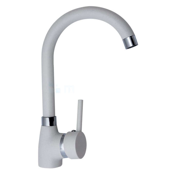 Baterie de bucatarie Algea Alb Granit, cu pipa rotativa 360° si cap ceramic – Montaj usor si durabil