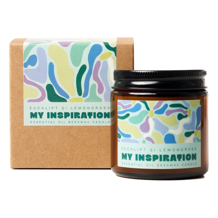 Lumanare parfumata non-toxica din ceara de albine, Lemongrass & Eucalipt, cu uleiuri esentiale naturale