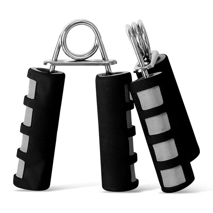 Set 2 grip trainer pentru mana, Axroad Mall, Flexor antebrat tip arc, Cu capac de burete, Design ergonomic, Anti-alunecare, Rezistent la rugina, Usor de transportat, Pentru rezistenta mainilor, antebratelor, Otel/PP, Gri