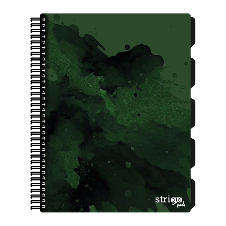 Caiet cu spirala, STRIGO PADS, Project Book, A4, 5 separatoare, matematica, Fusion verde inchis
