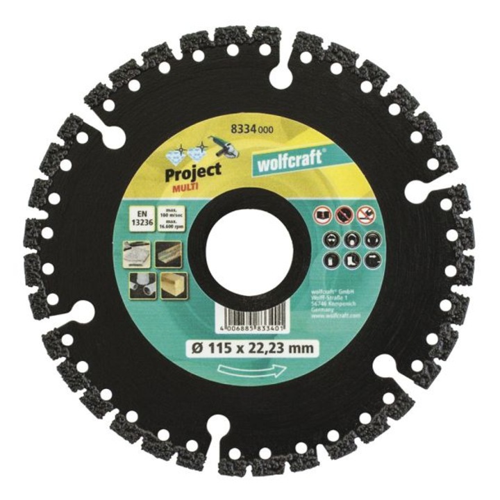 Disc diamantat Wolfcraft 8334000, Pro Multi, multifunctional, D 115x22.2 mm