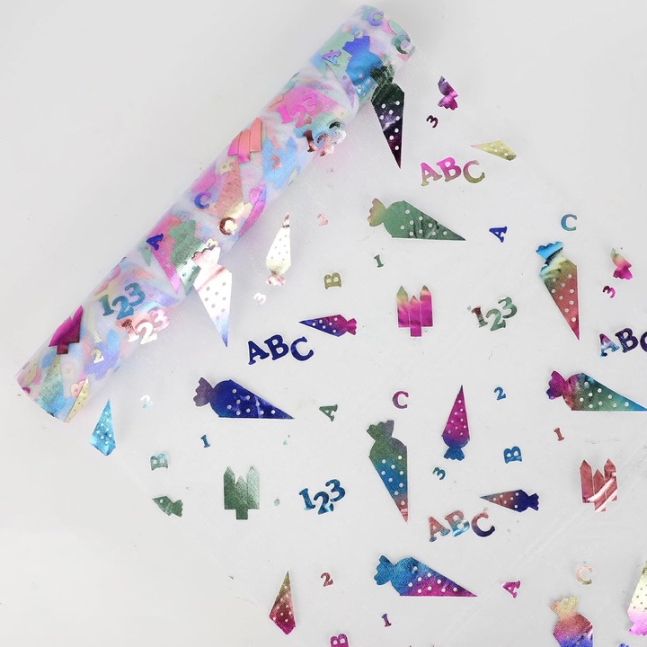 ABC asztali futó, Ideális tantermi dekorációnak, Az iskola első napja, Különböző méretre vágható, Poliészter, 28*600 cm, Átlátszó/Többszínű