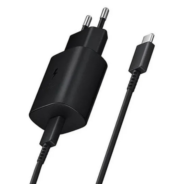Eredeti Samsung EP-TA800EBE töltő + DA705BBE gyorstöltő 25W USB-C USB-C kábel 3A tartozék, fekete (OOB bulk)