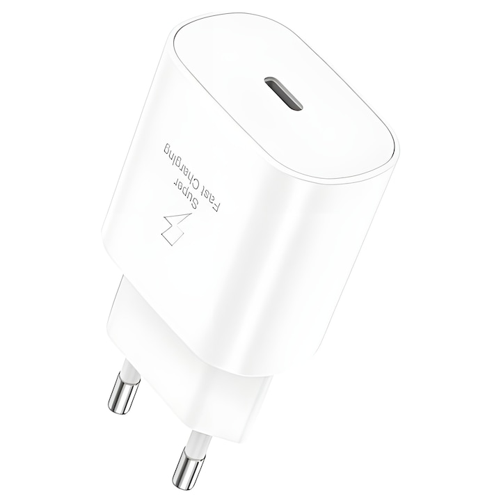 Ultragyors töltő 25W USB-C, univerzális, kompatibilis iPhone, Samsung, Xiaomi, Huawei készülékekkel, fehér