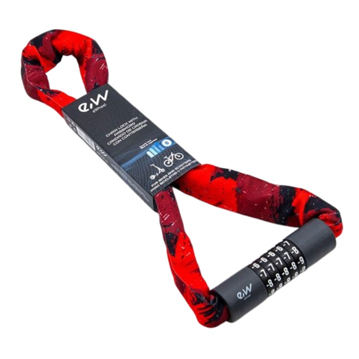 Lant anti - furt, scuter / bicicleta / trotineta electrica, 95 cm, EWLK022, rosu, Motorevolution