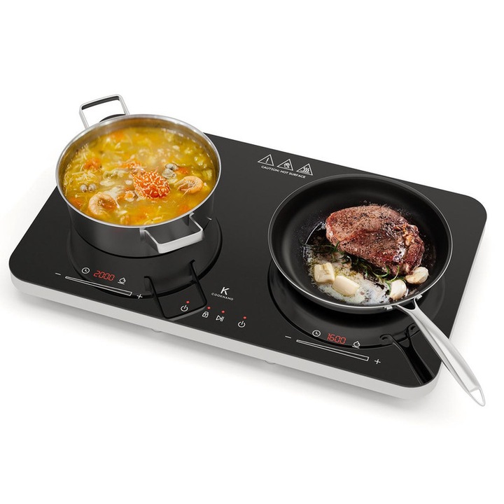 Plita electrica portabila COOKNANO, 2 plite, 2800W, 20 setari de putere, temporizator 6 ore, blocare pentru copii