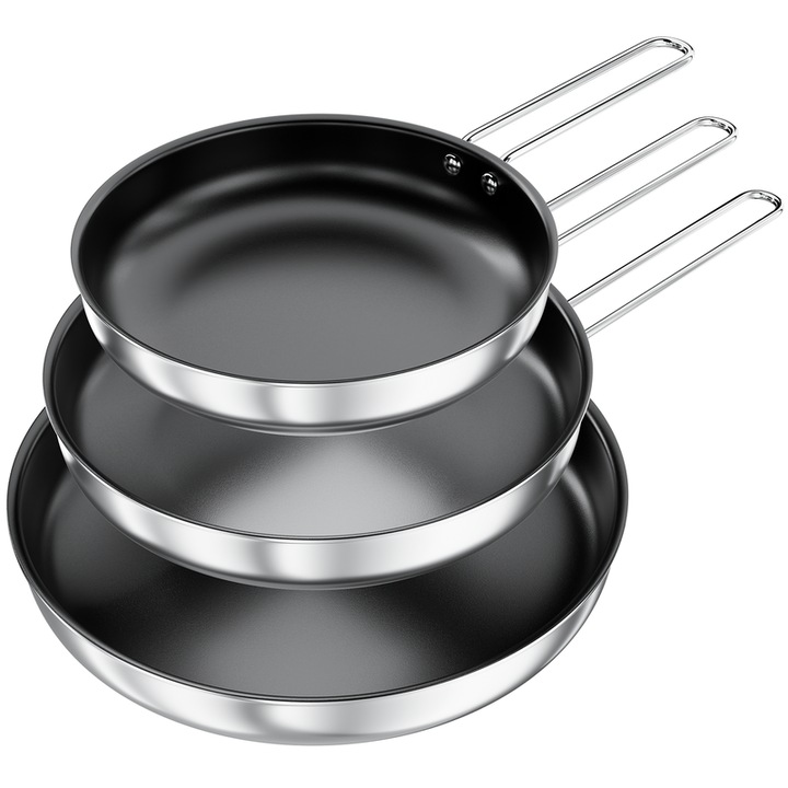 Комплект тигани COOKNANO, 3 части 22x26x30см, 4-слойна неръждаема стомана, незалепващо покритие, подходящи за всички видове котлони