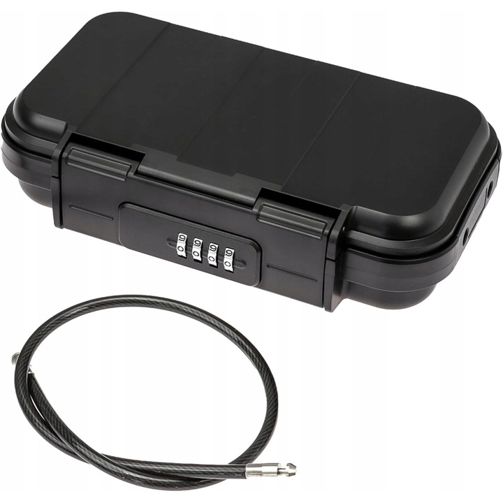 Seif Portabil cu lacat cu Combinatie 4 Cifre, Negru, cu cablu, 23.5x14.1x5.8cm