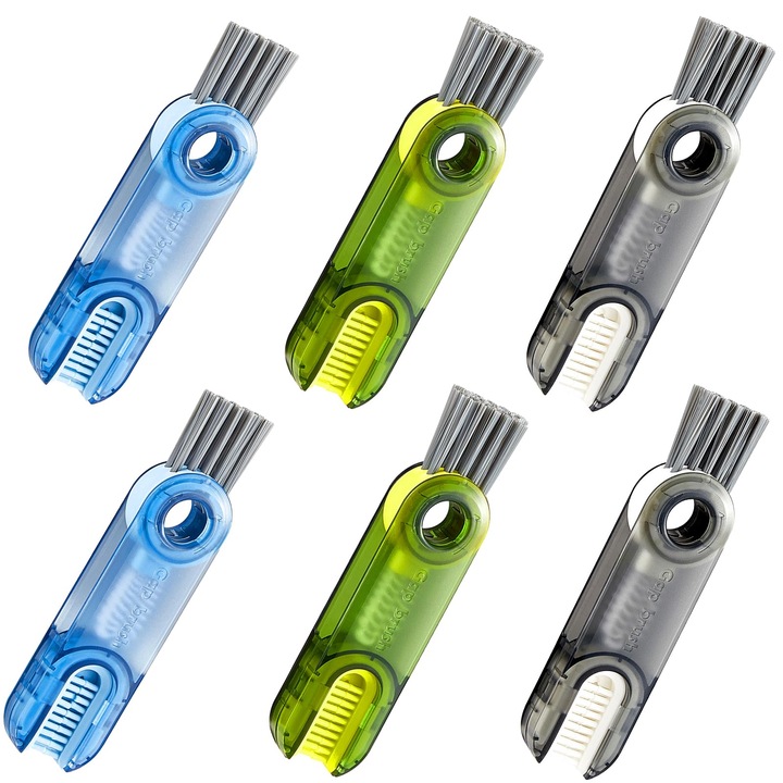 Set 6 Bureti de Curatare Multifunctionali MWAOWM, 3 in 1, pentru Capace de Cani, Verde, Albastru, Gri, 5.5x1.3in