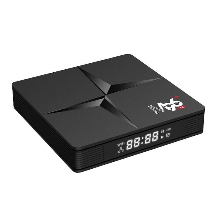 Smart TV Box, 4K UHD, Quad-core Cortex-A53, Android 10.0, 2.4G/5G Wi-Fi dublu, Bluetooth, RAM 4GB+ROM 64GB, USB, HDMI, AV, RJ45, negru