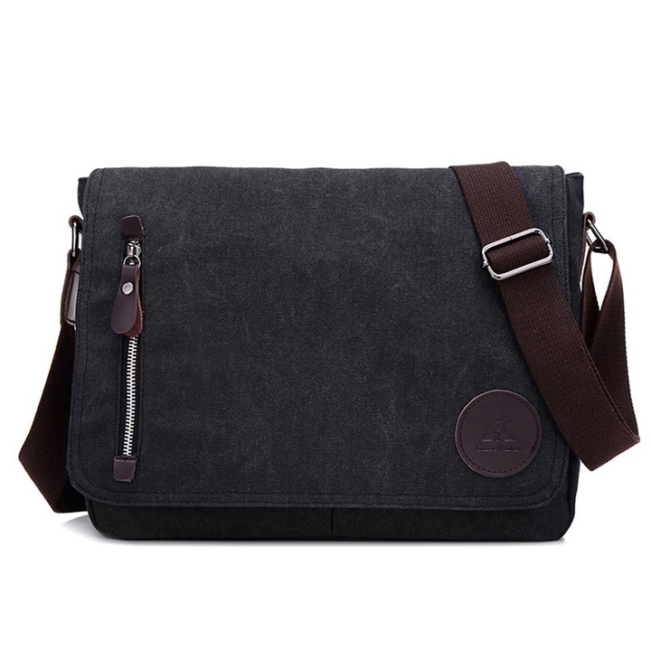Genti de umar pentru laptop din panza, genti de umar pentru barbati, geanta de lucru pentru laptop (negru)