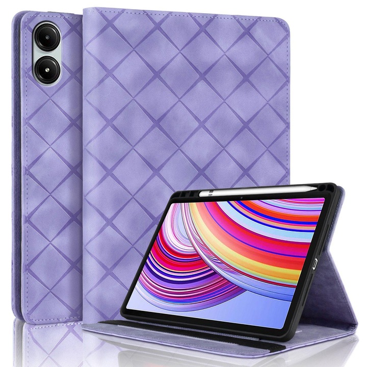 Калъф за таблет Xiaomi Redmi Pad Pro 12.1 2024, кожен гравиран с диаманти, лилав