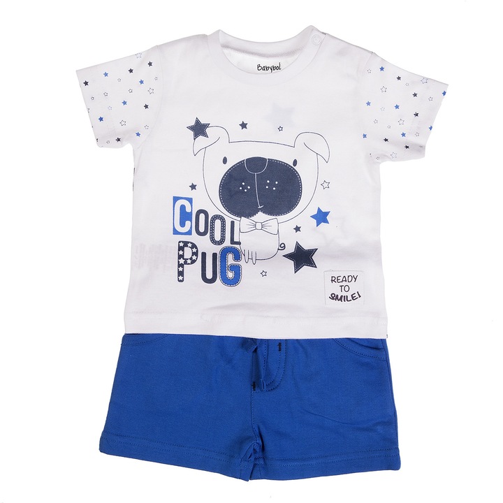 Compleu 2 piese baiat Babybol, tricou cu pantalon scurt, animal prin, blue, 3 luni, 62 cm