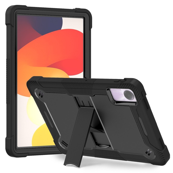 Xiaomi Redmi Pad SE tablet tok, hibrid szilikon + PC, állvánnyal, ütésálló (fekete)