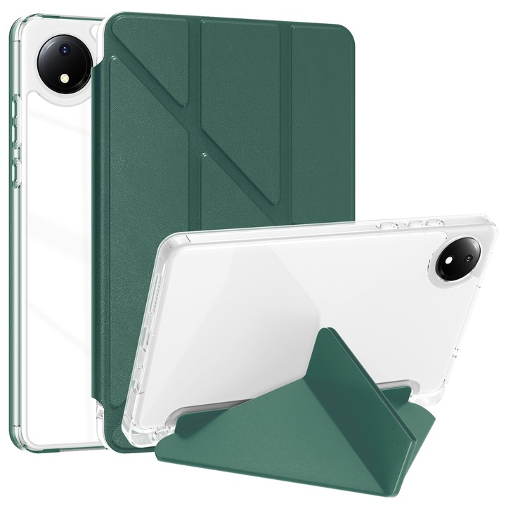 Калъф за таблет Xiaomi Redmi Pad SE 8.7, прозрачен акрил, с кожено закопчаване, тъмнозелен