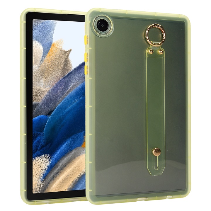 Husa tableta compatibila cu Samsung Galaxy Tab A8 10.5 2021, suport pentru incheietura mainii, hibrid PC TPU, galben