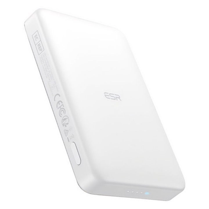 Esr qi2 magslim vésztöltő type-c aljzat, 10000mah, 27w, pd gyorstöltő 3.0, magsafe, led jelzés, fehér