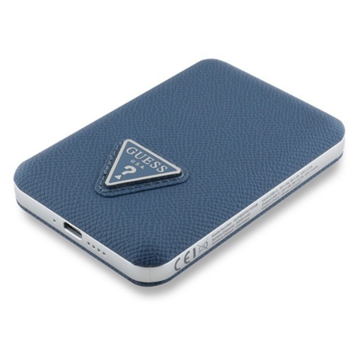 Guess pu grained triangle logo vésztöltő type-c aljzat, 5000mah, magsafe, sötétkék