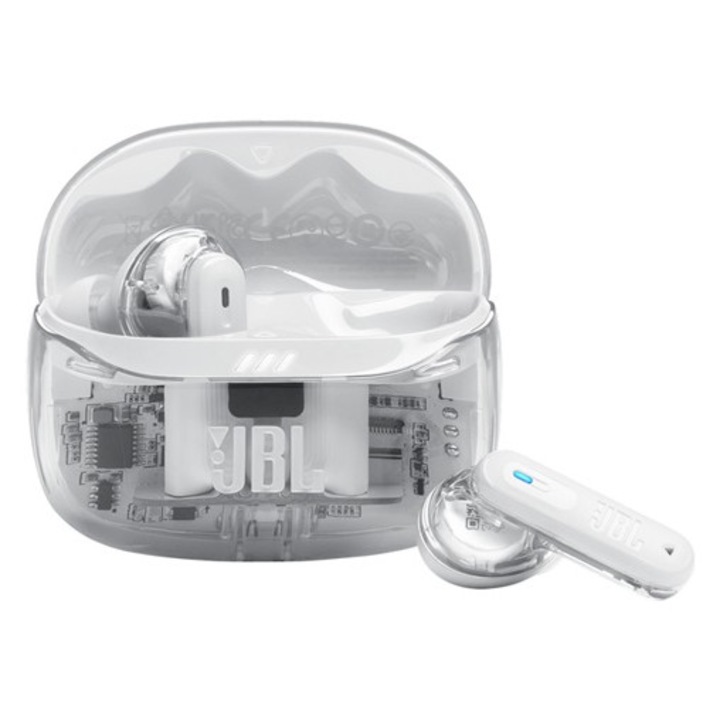Jbl tune beam2 ghost edition bluetooth fülhallgató sztereo, v5.3, tws, mikrofon, aktív zajszűrő, ip54 + töltőtok, fehér