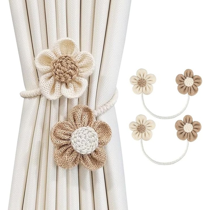 Set de 2 snururi prindere pentru perdele SHEFEITE, flori bej/maro