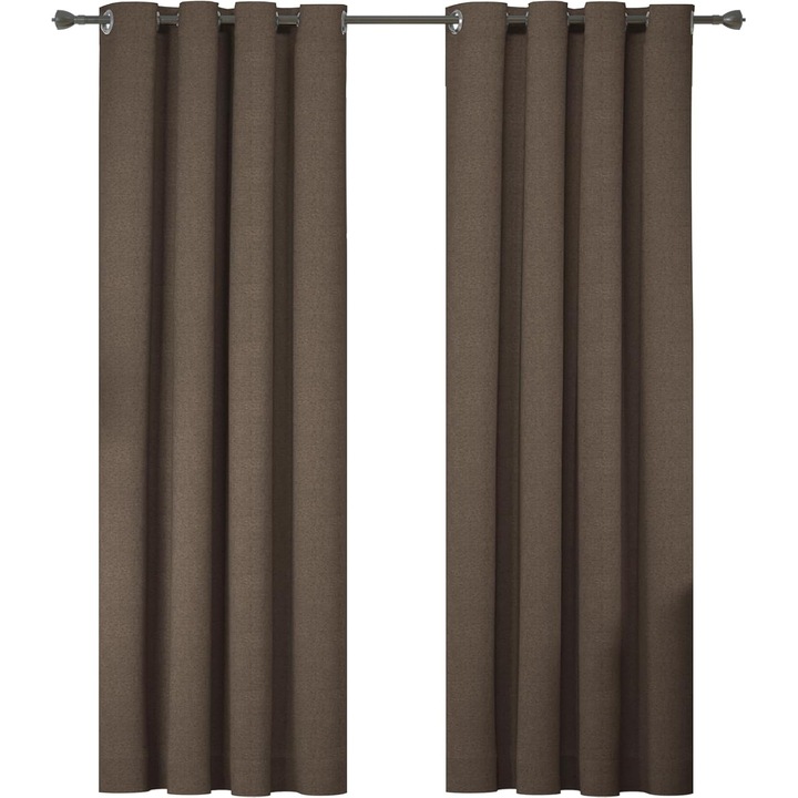 Ystyle 2 darabos függöny szett, 140 x 260 cm, hőszigetelő, vászonhatású, átlátszatlan, karikákkal, barna színű