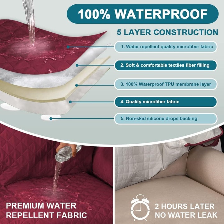 Husa canapea coltar Ystyle, impermeabila, 4 locuri, 205 cm, culoare Visiniu