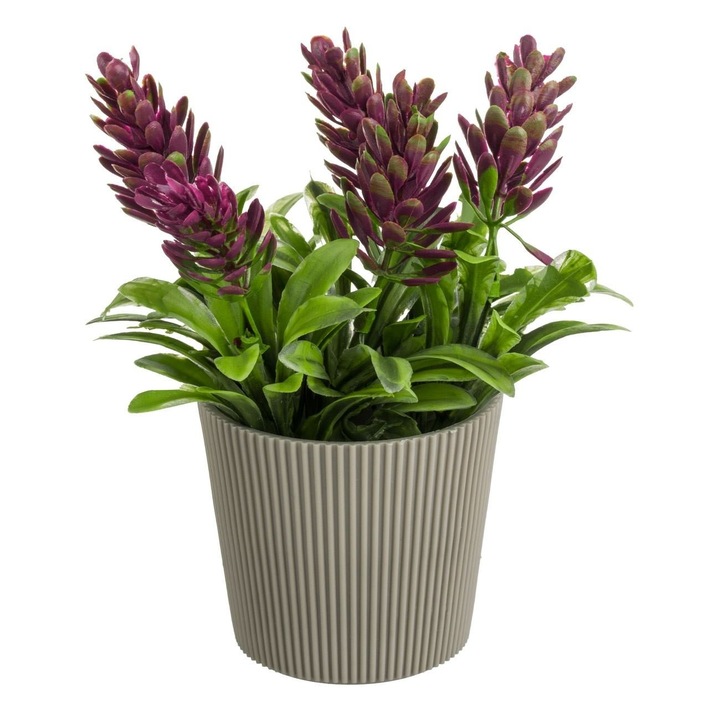 Ghiveci Decorativ din Plastic Bej cu Planta Artificiala cu Flori Roz Ø6x14cm