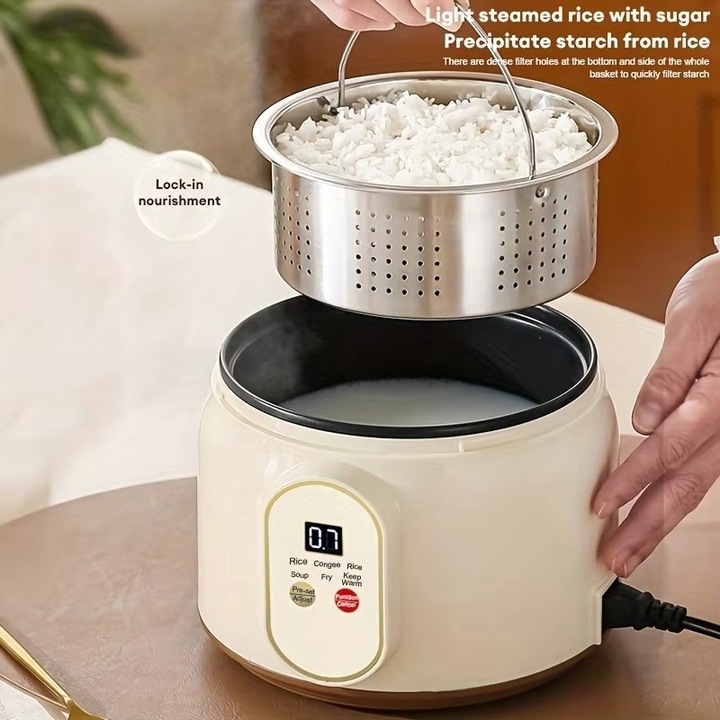 Multicooker, capacitate 1.8 litri, 600W, oala din Otel inoxidabil detasabila, gatire sanatoasa, mentinere la cald, alb