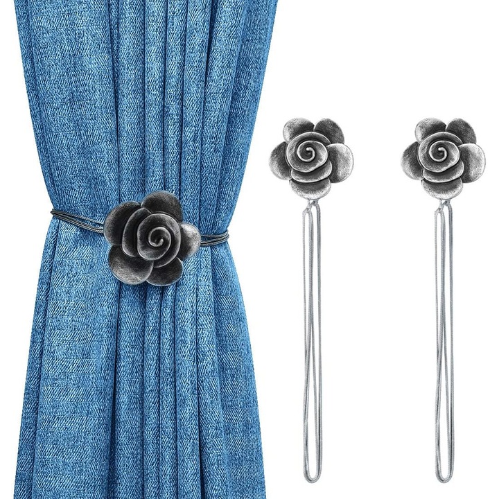 Legaturi magnetice pentru perdele din rasina cu model Camellia - Legaturi decorative elegante pentru perdele, model floral, pentru acasa sau in cafenea