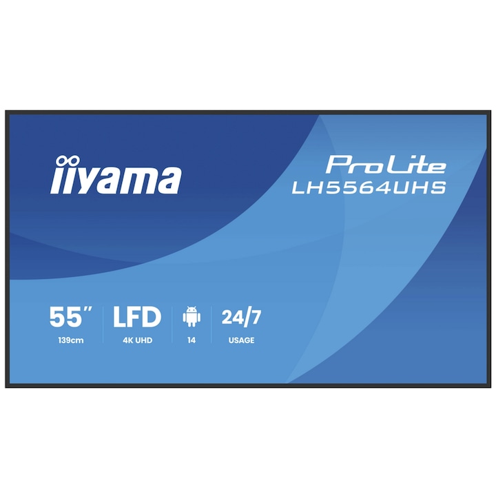 IPS LED професионален дисплей iiyama ProLite 54.6" LH5564UHS-B1AG, Ultra HD 3840 x 2160, HDMI, черни високоговорители