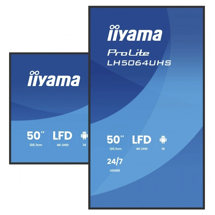 iiyama ProLite 65" IPS LED professzionális kijelző LH6564UHS-B1AG, Ultra HD 3840 x 2160, HDMI, fekete hangszórók