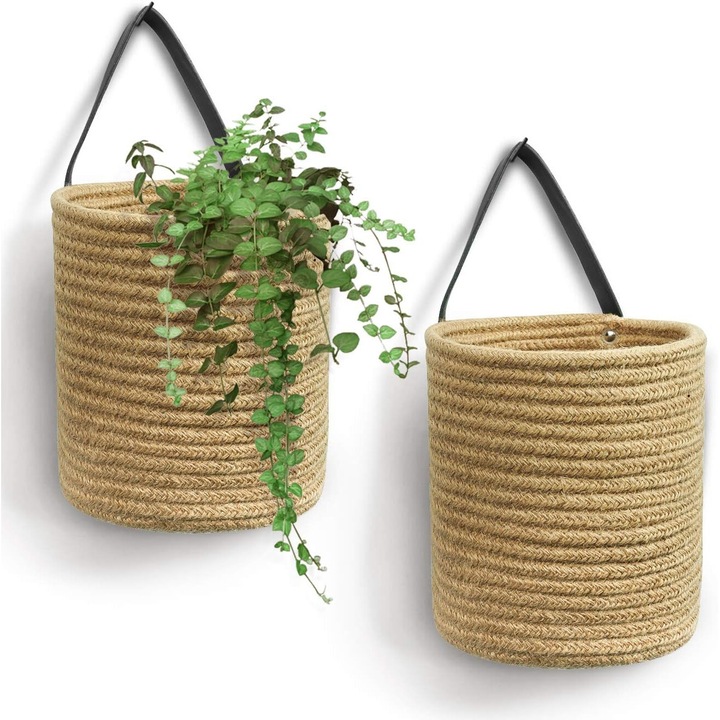 Set 2 cosuri suspendate din iuta, decoratiune boho, dimensiuni mici