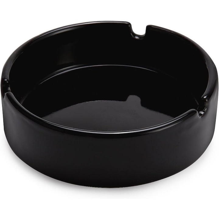 Fényes fekete kerámia hamutartó, TNEAYWHE, 3 cigarettatartó, csúszásgátló kialakítás