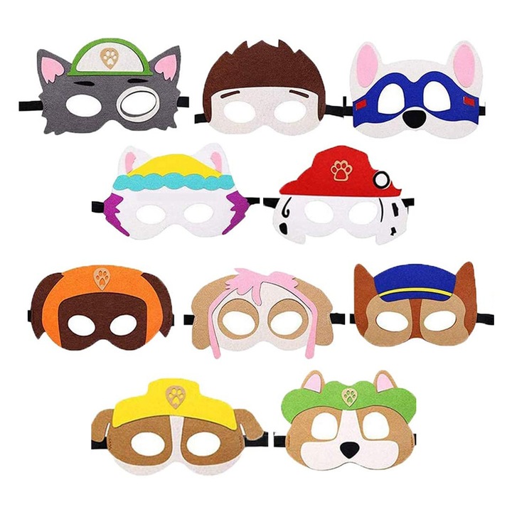 Set 10 masti copii cosplay fetru multicolor ajustabile