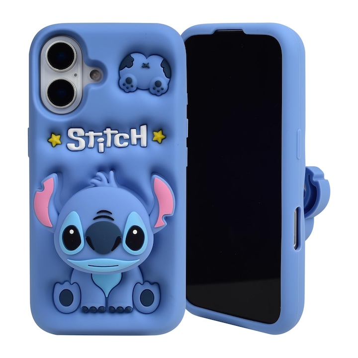 Husa telefon, Stitch, design cartoon, protectie soc, silicon moale, albastru