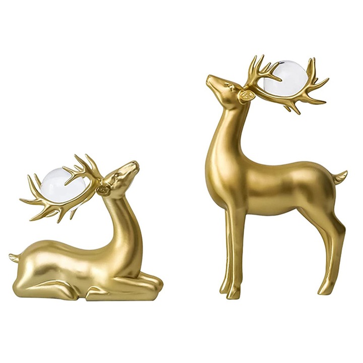 Figurine decorative cerb HERUSI set 2 piese rasina auriu 16x30cm 16x20cm