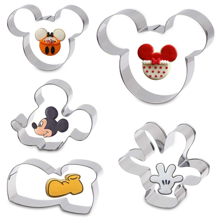 Set 5 forme prajituri Mickey Mouse, TREXORA, inox, argintiu