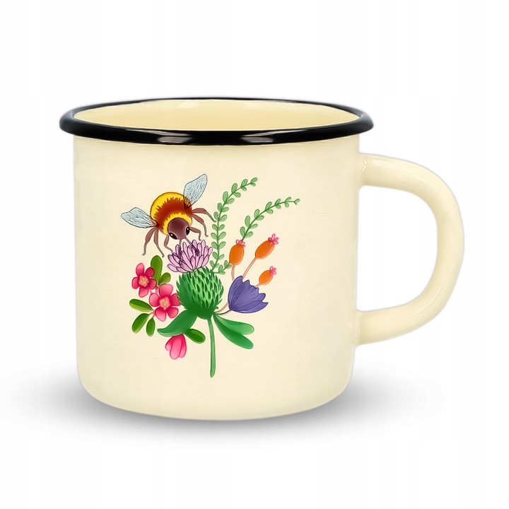 Емайлова чаша, Емайло Олкуш, Материал: Въглеродна стомана, Декорация: Мед, Устойчивост на термичен удар, Лесна за почистване, 11 x 11, 5 см, Кремава, 1 брой