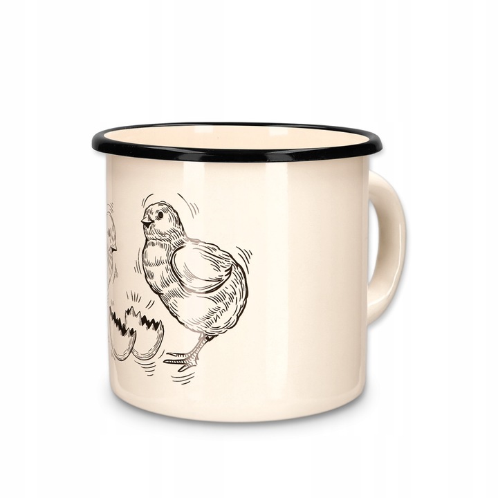 Емайлирана чаша Kuketo, дизайн с пиле, устойчива на термичен удар, кремава, 11x11.5 см, 1 л